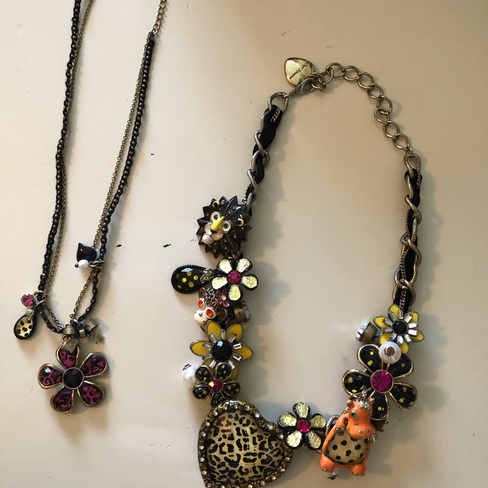Betsey Johnson 2 necklaces w/safari animals/prints